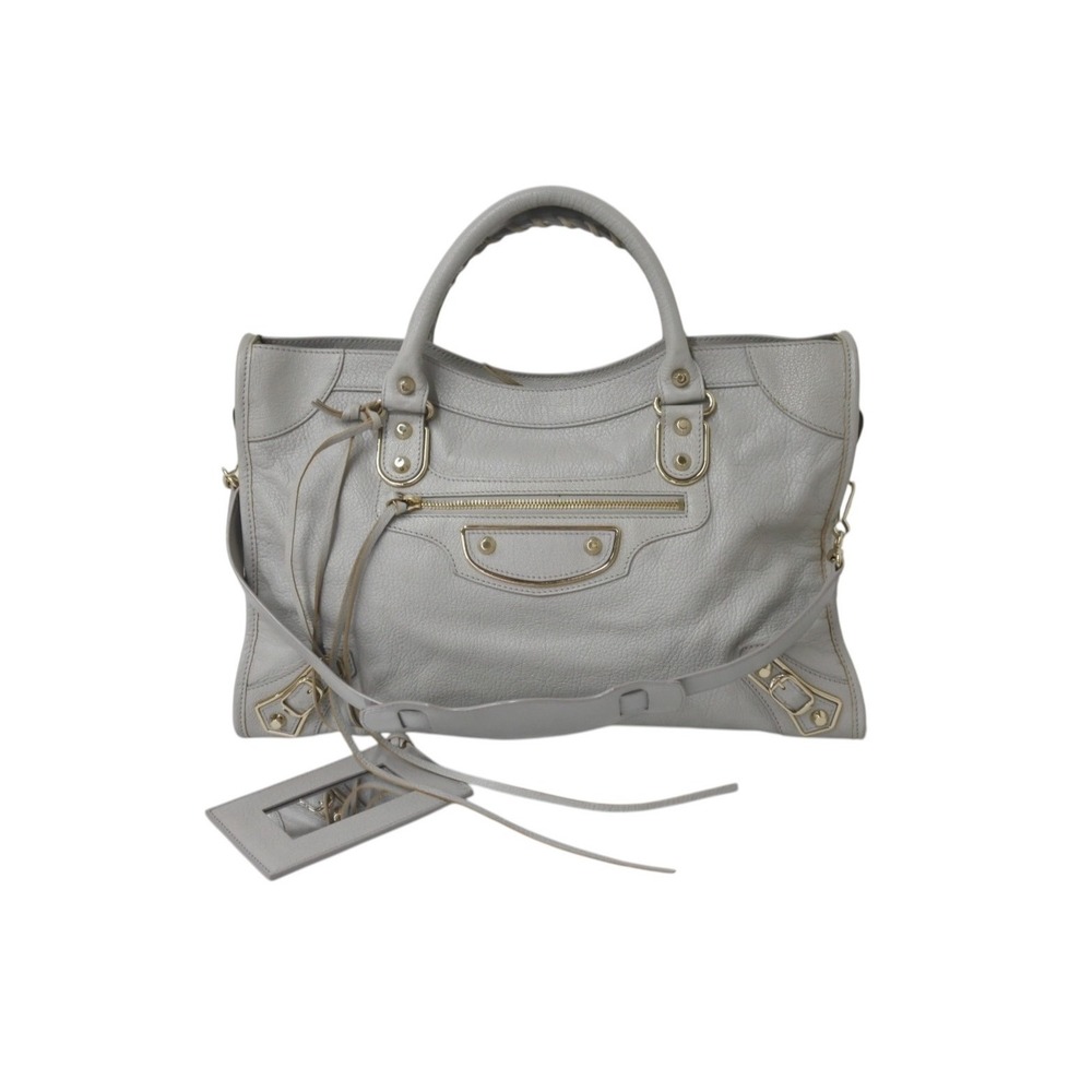 Balenciaga Gray Hobo Handbag Shoulder One Leather The City - Picture 2 of 10